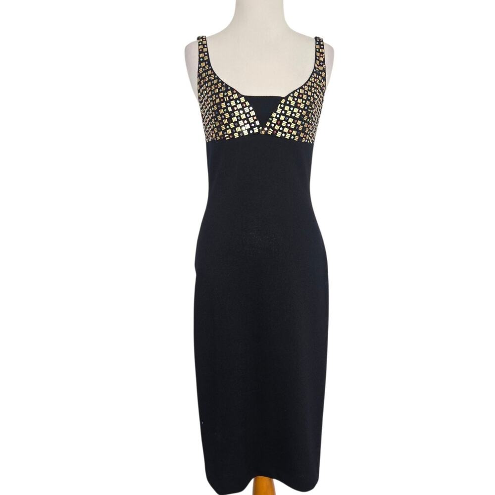 St John Couture Womens Knit Evening Sheath Dress Paillette Sexy Glam Event 4